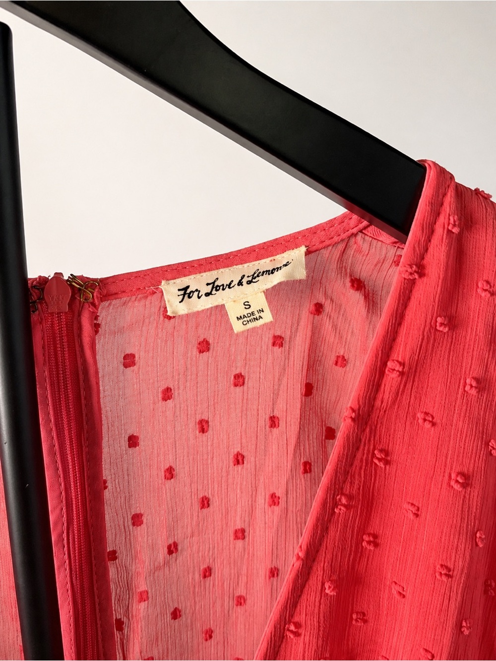 For Love & Lemons Coral Swiss Dot Open Back Long Sleeve Mini Dress Small - Picture 4 of 4